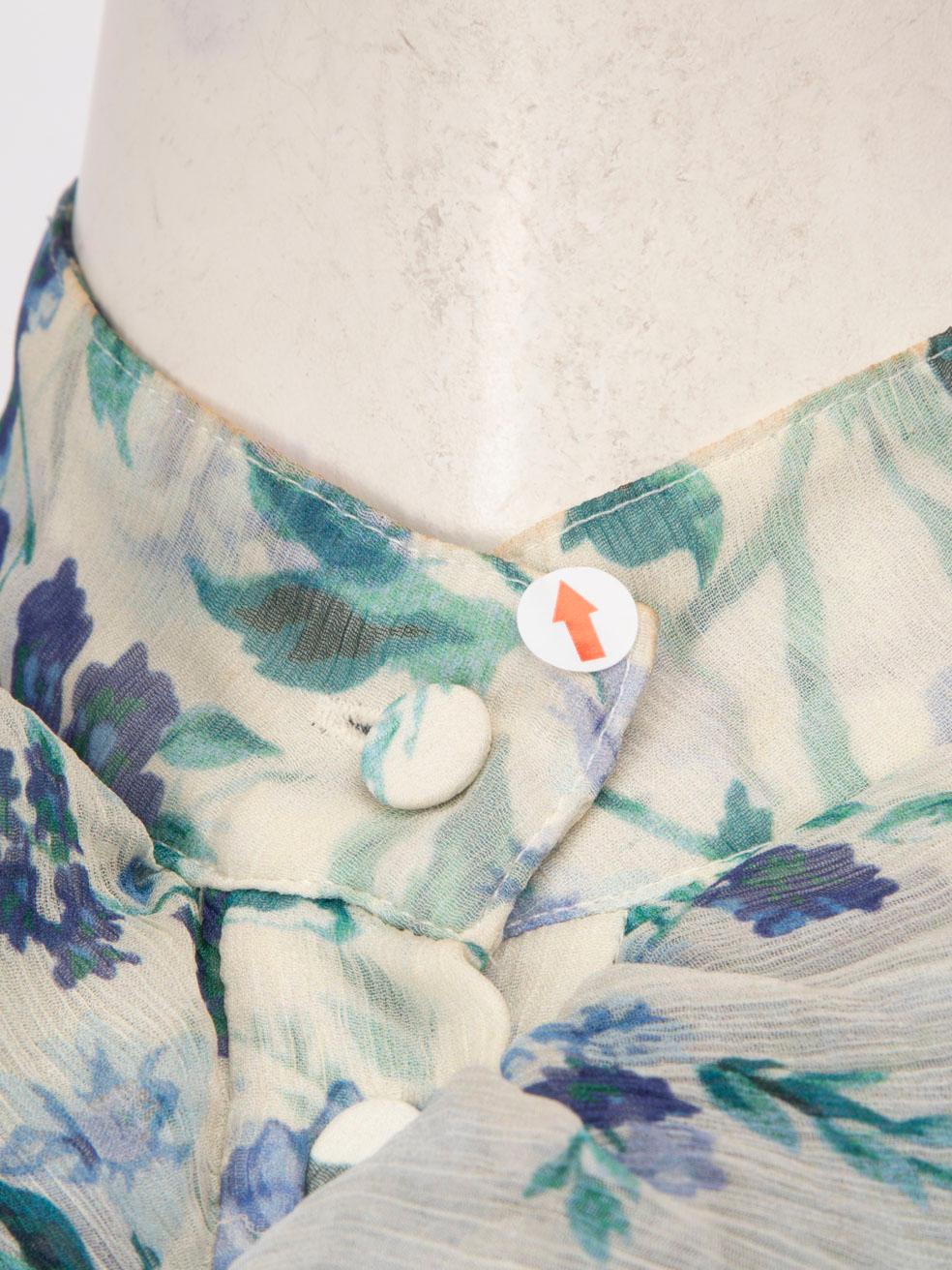 Zimmermann Blue Floral Silk Ruffle Trim Sheer Top Size S For Sale 2