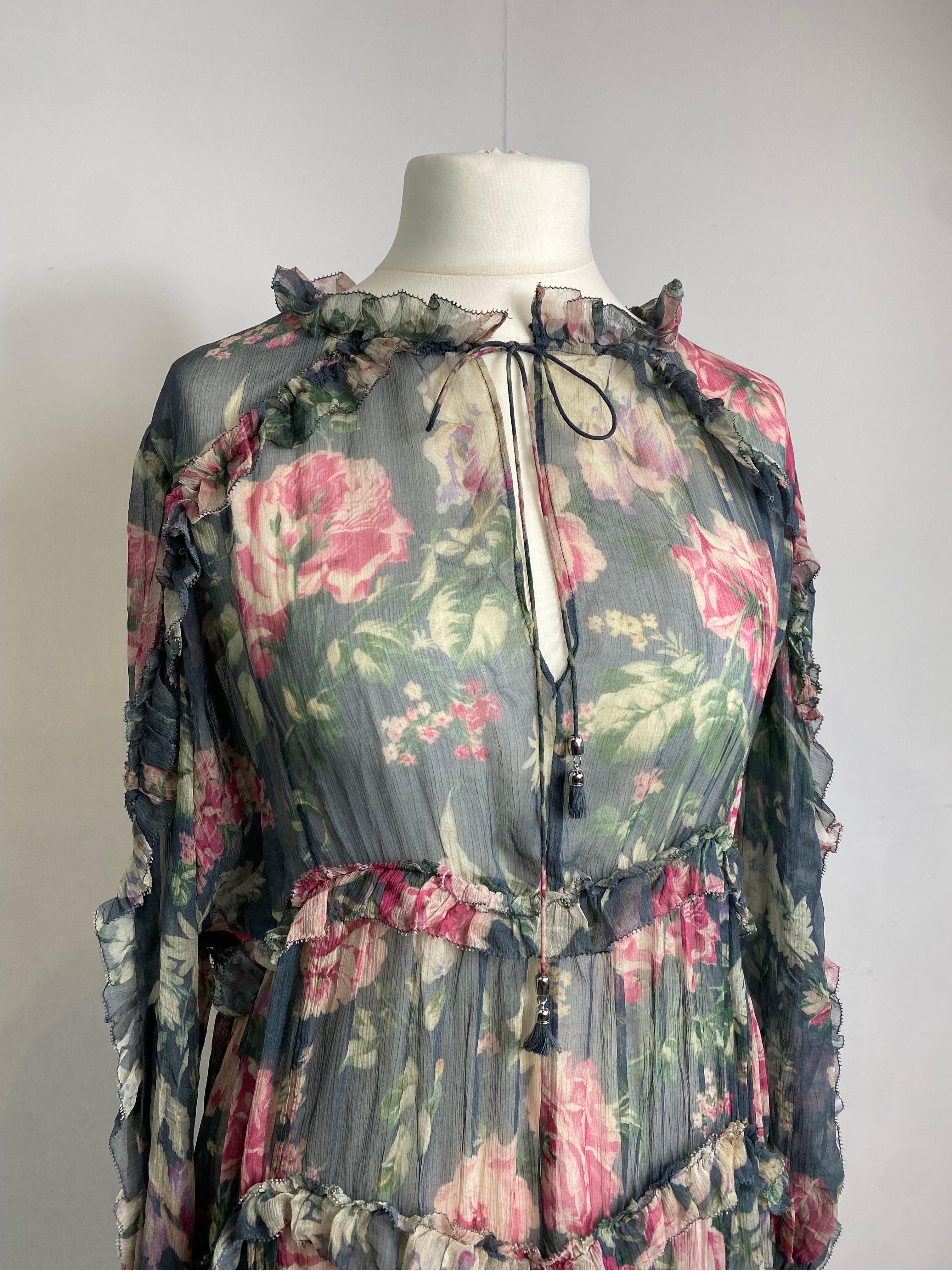 Zimmermann blue floreal silk long Dress In Excellent Condition In Carnate, IT