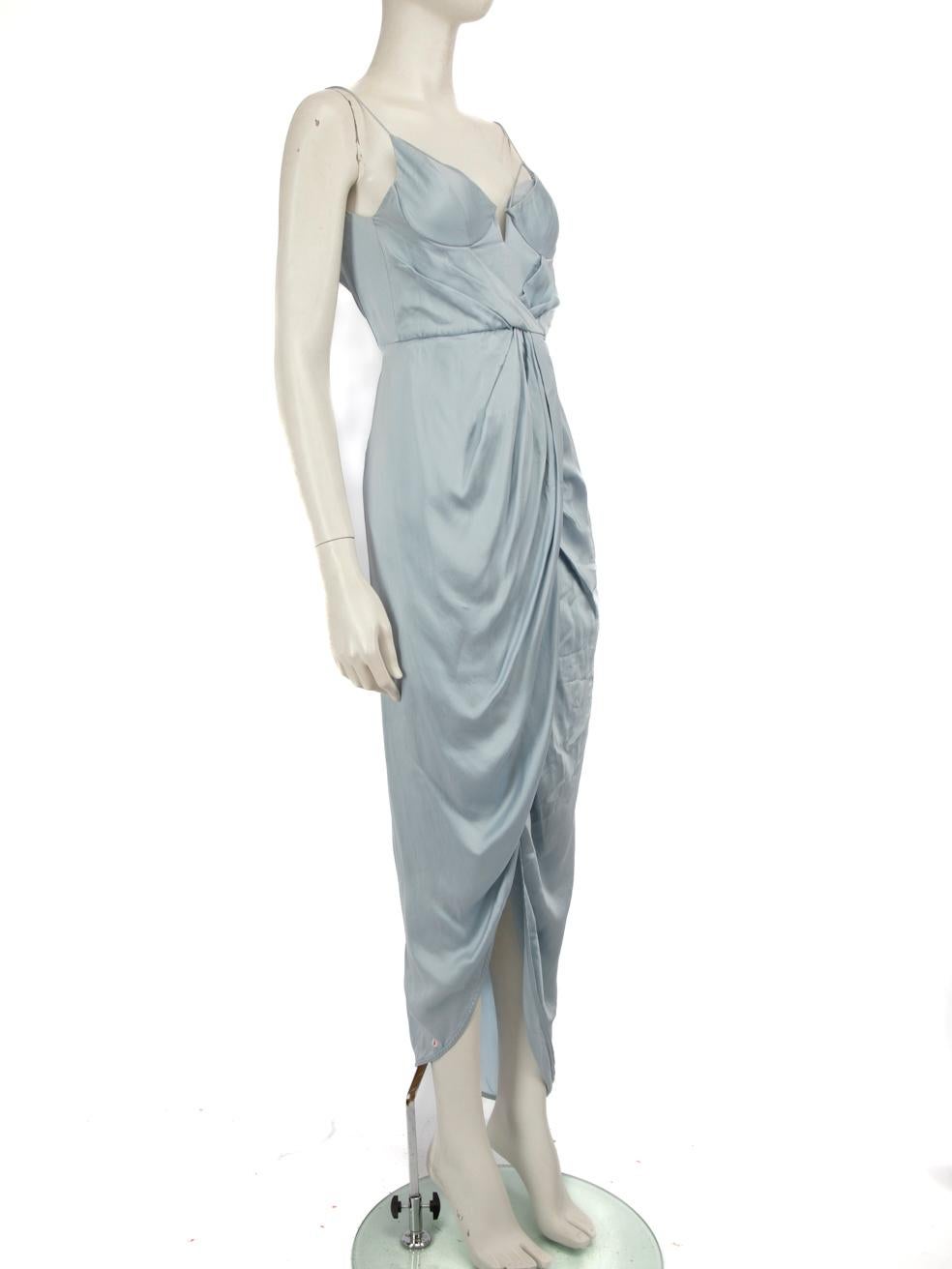 CONDITION is Very good. Minimal wear to dress is evident. Minimal wear to hemline with loose threads on this used Zimmermann designer resale item.
 
 Details
 
 
 Blue
 
 Silk
 
 Asymmetric dress
 
 Midi
 
 Sleeveless
 
 Sweetheart neckline
 
 Back