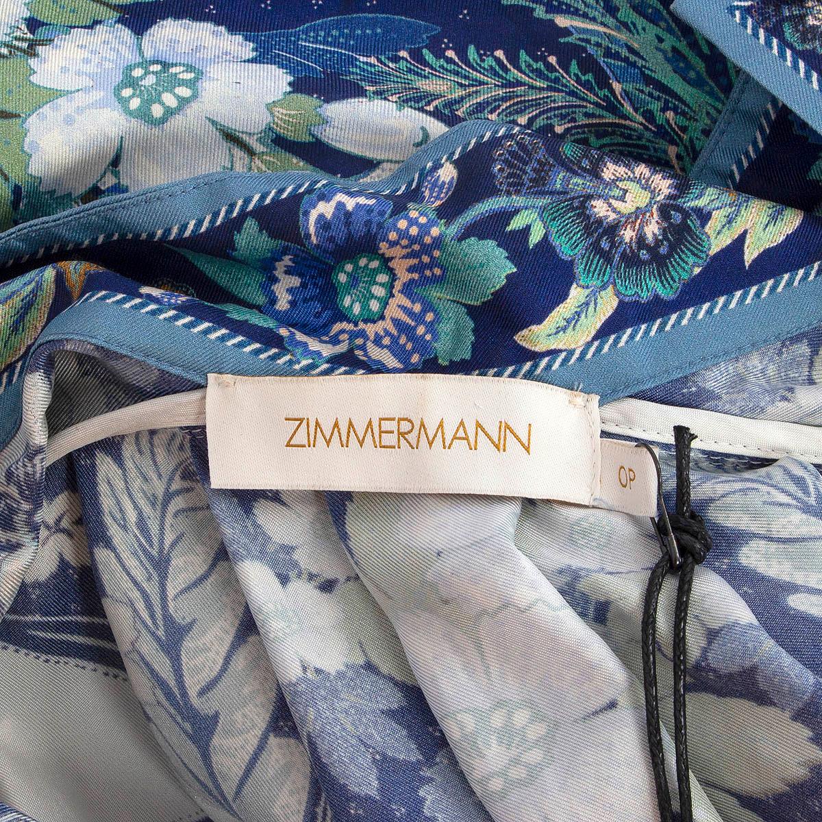 ZIMMERMANN blue silk GLASSY PLACEMENT FLORAL MINI Dress 0P XXS In Excellent Condition In Zürich, CH