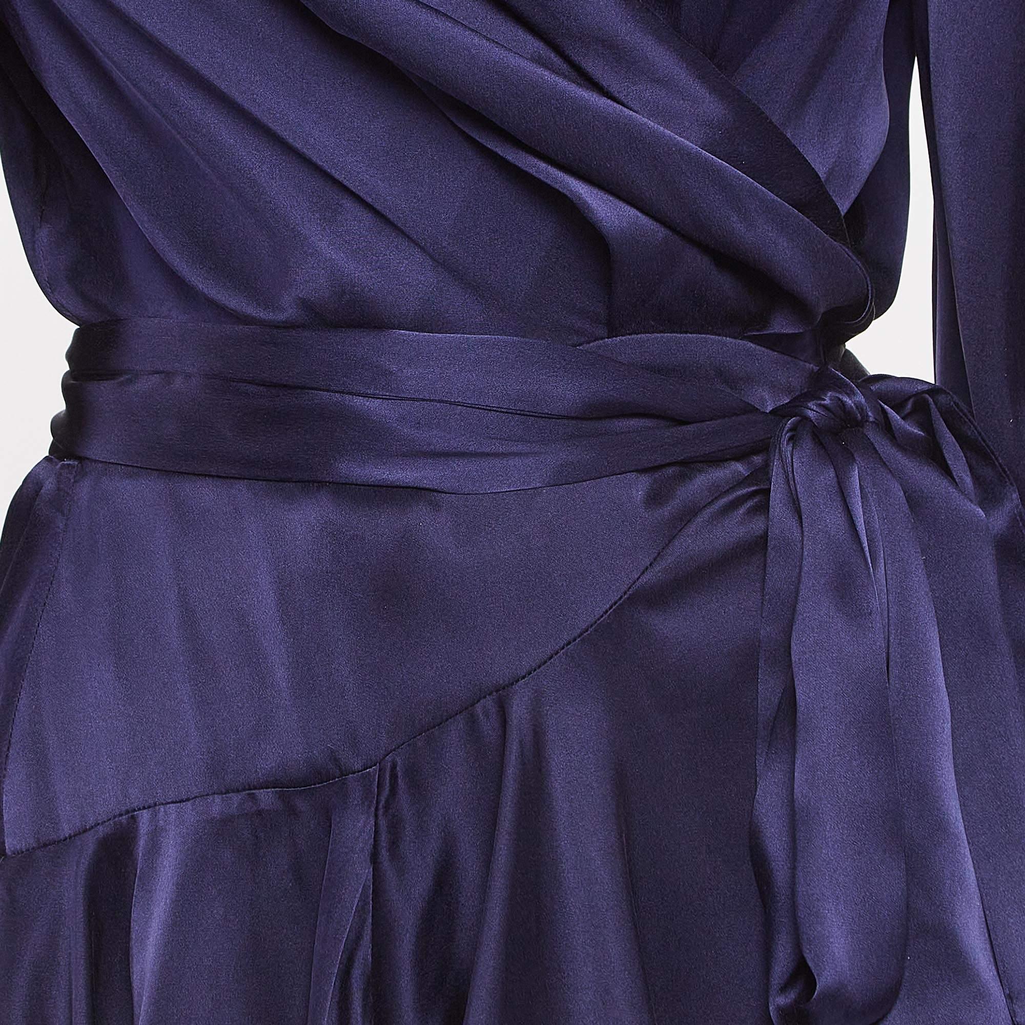 Zimmermann Blue Silk Satin Blouson Sleeve Mini Wrap Dress M In Excellent Condition For Sale In Dubai, Al Qouz 2