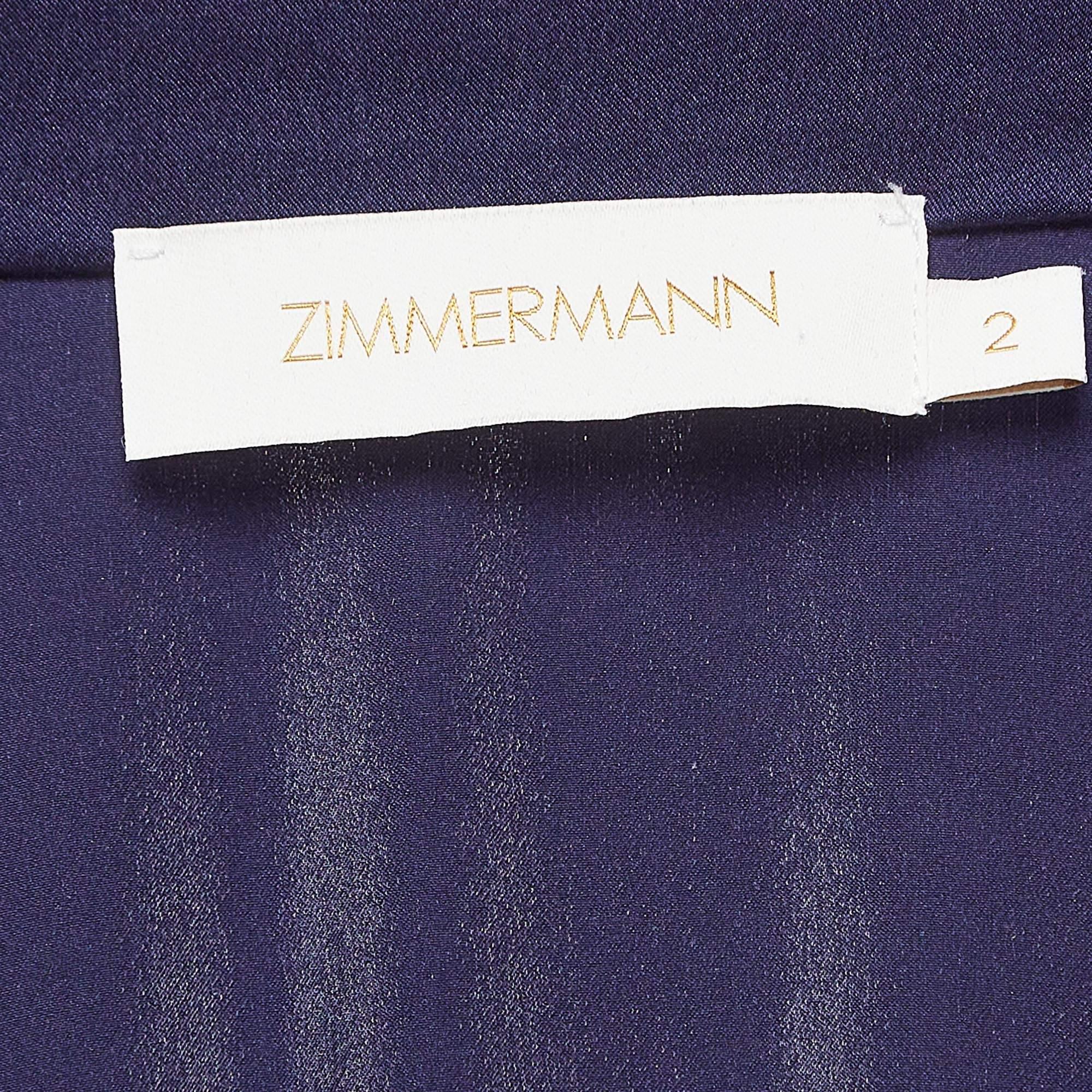 Zimmermann - Mini robe portefeuille à manches blouson en satin de soie bleu M Pour femmes en vente