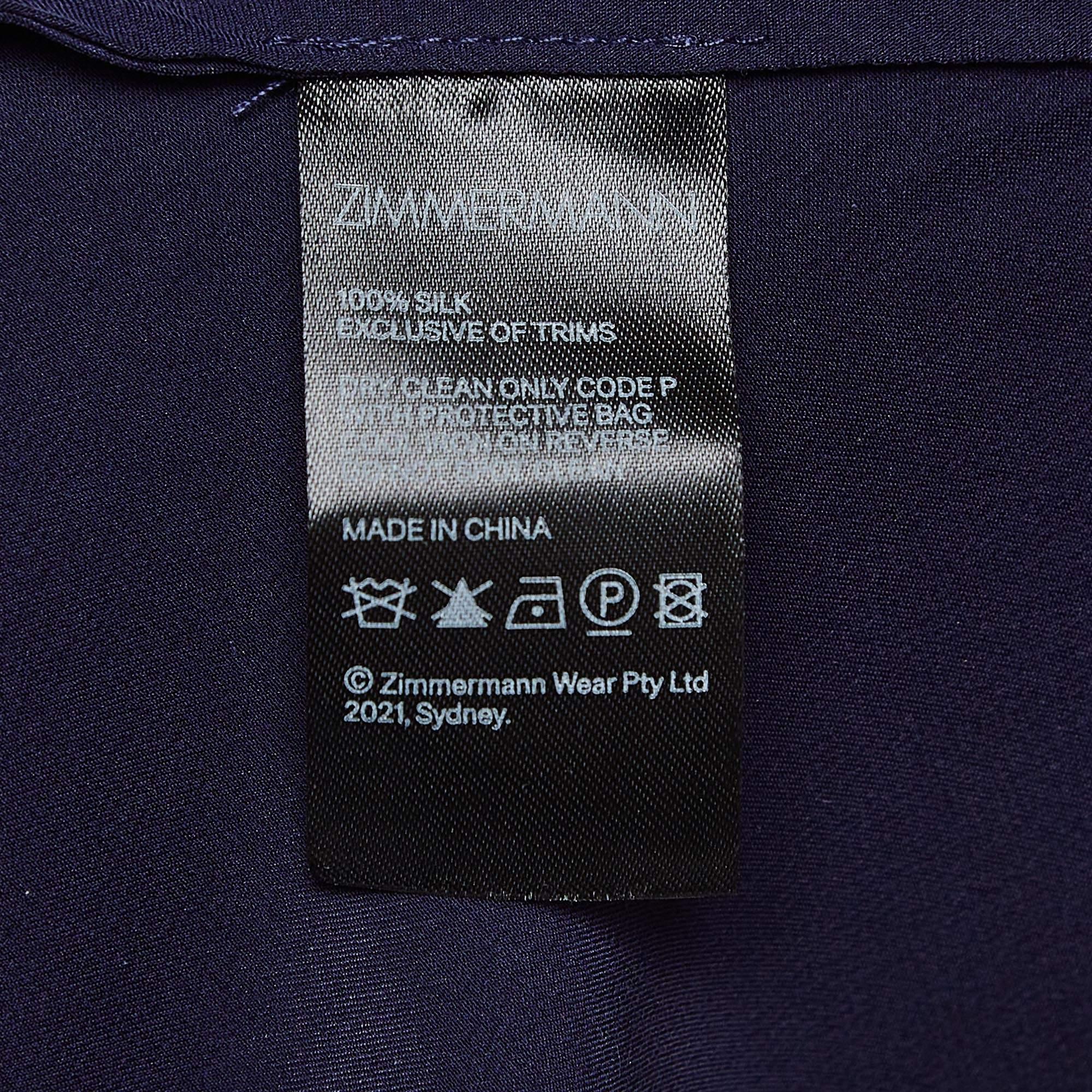 Zimmermann - Mini robe portefeuille à manches blouson en satin de soie bleu M en vente 1