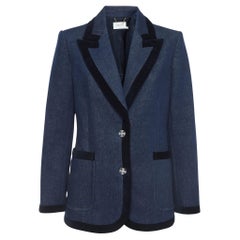 Zimmermann Blue Velvet Trim Denim Single Breasted Blazer M