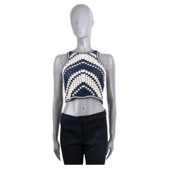 ZIMMERMANN 2023 CROCHET KNIT CROP TOP Shirt aus blauer & weißer Baumwolle 0 XS