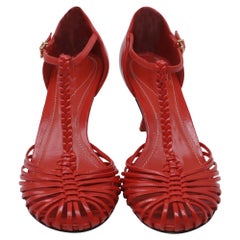 Zimmermann Braided T-Strap Pumps in Red Leather
