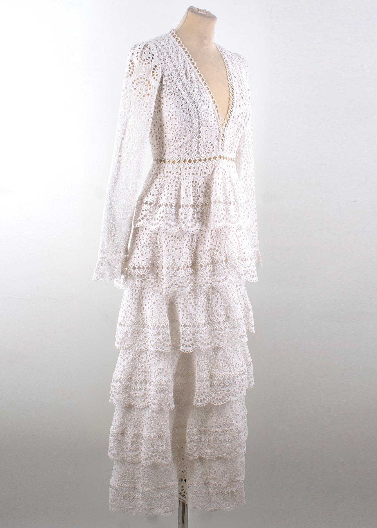 Zimmerman Bayou Cotton Broderie Anglaise Midi Dress

- Current season
- Ivory white 100% cotton broderie anglaise
- Concealed back zip fastening
- V-neckline
- Long sleeves
- Lace inserts that define the waist
- Midi length, tiered skirt with