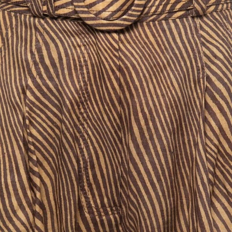 Zimmermann Brown Animal Printed Linen Belted High Waist Cuffed Shorts S In Excellent Condition In Dubai, Al Qouz 2