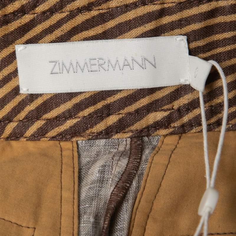 Women's Zimmermann Brown Animal Printed Linen Belted High Waist Cuffed Shorts S