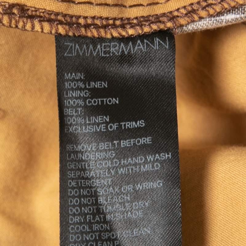 Zimmermann Brown Animal Printed Linen Belted High Waist Cuffed Shorts S 2