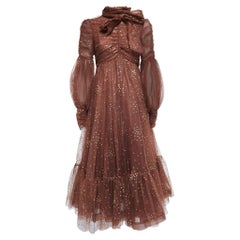 Zimmermann Brown Glitter Tulle Ruched Tempo Midikleid M