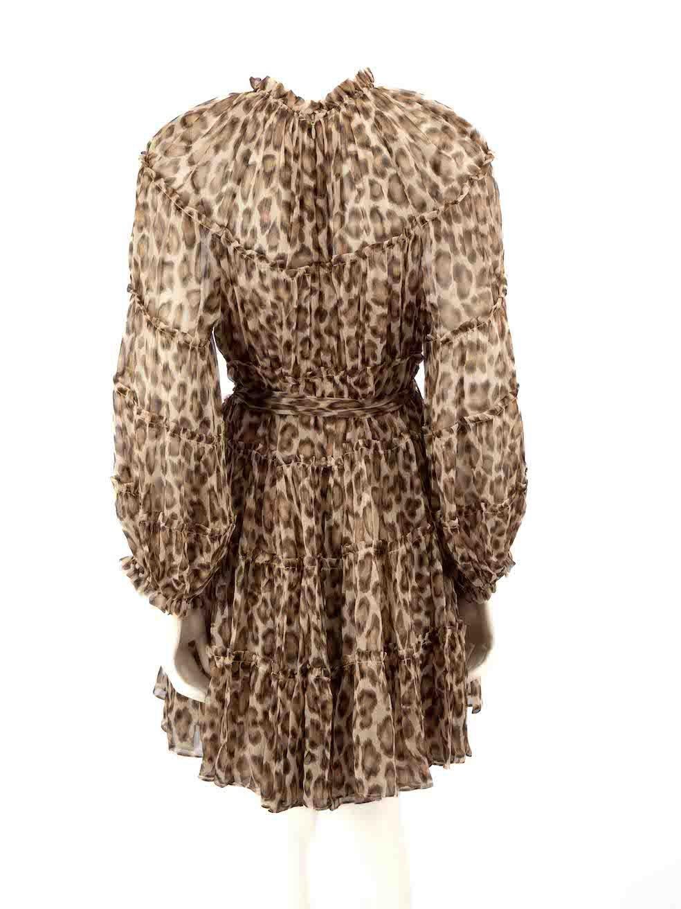 Zimmermann Brown Silk Leopard Print Belted Dress Size XL In Good Condition For Sale In London, GB