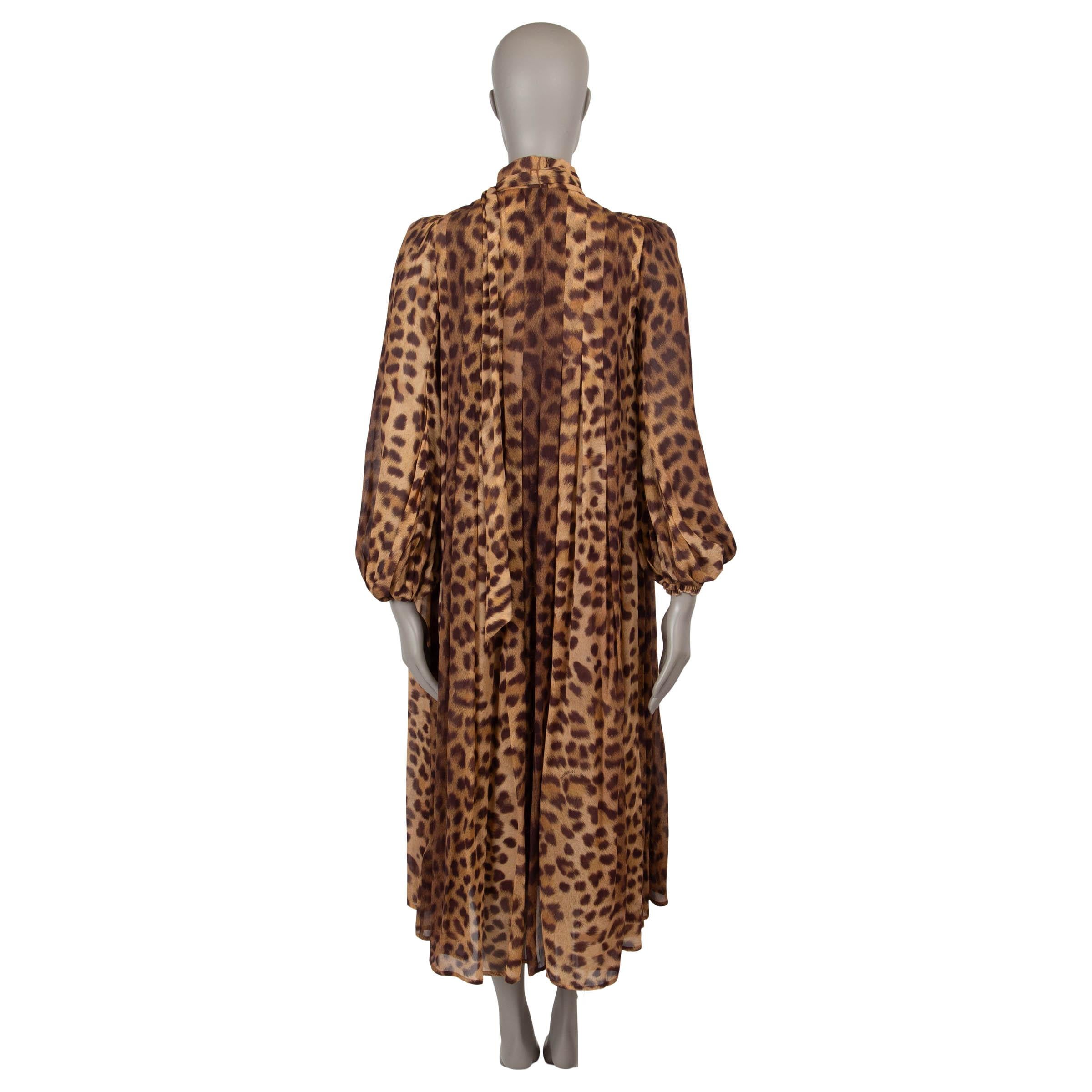 Marrone Zimmermann, abito MIDI in viscosa marrone 2025 CRUSH LEOPARD TIE NECK 0 XS in vendita