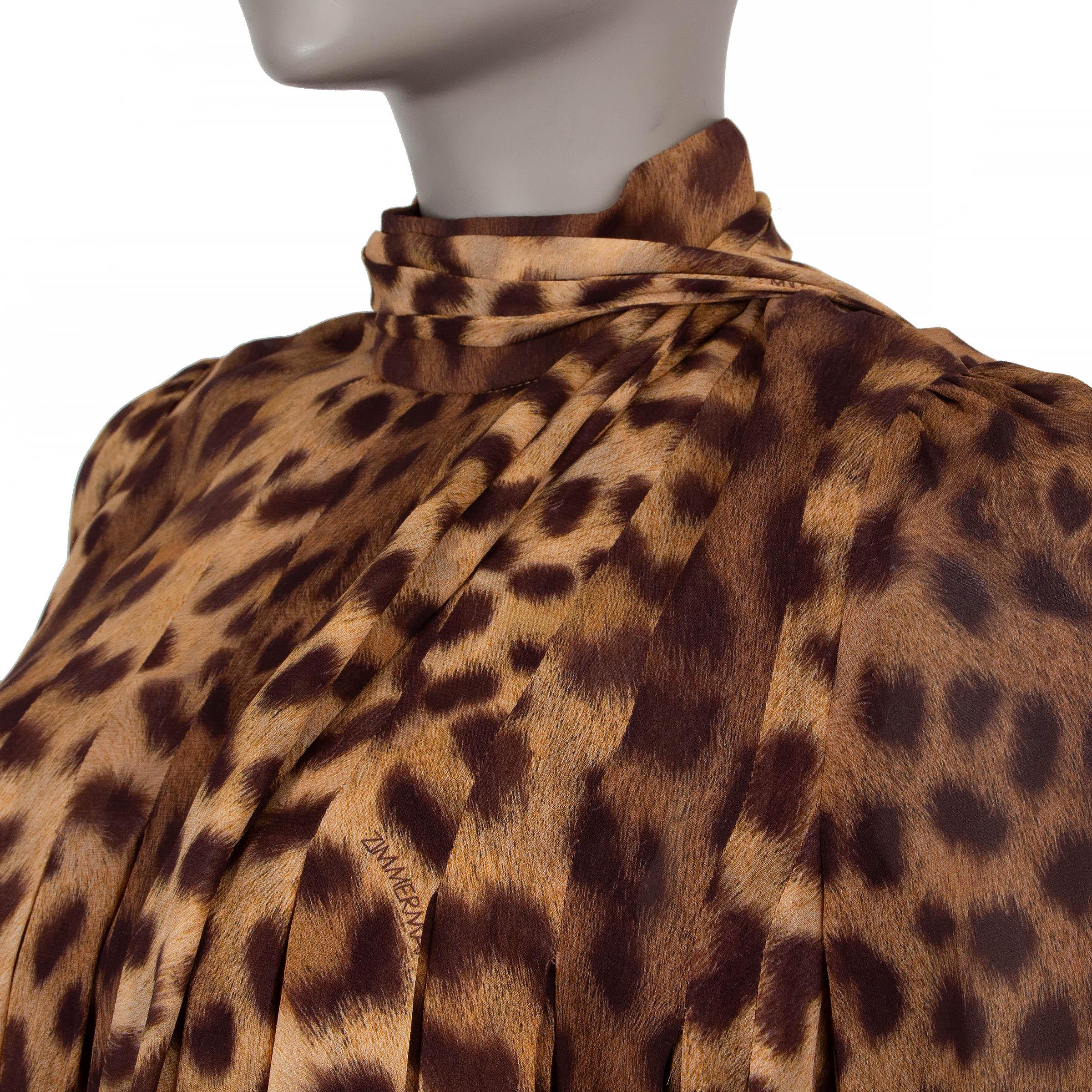 Zimmermann, abito MIDI in viscosa marrone 2025 CRUSH LEOPARD TIE NECK 0 XS In condizioni ottime in vendita a Zürich, CH