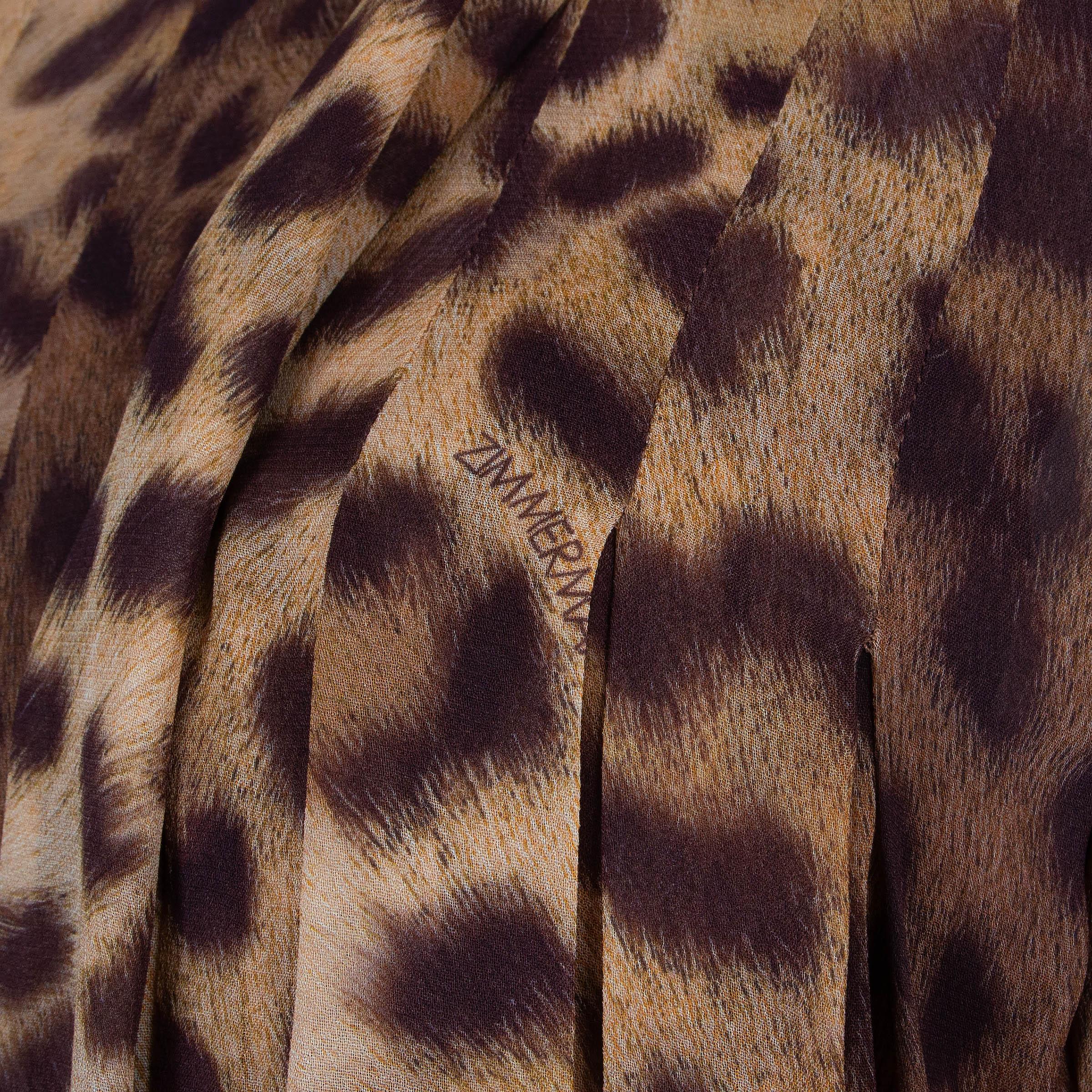 Donna Zimmermann, abito MIDI in viscosa marrone 2025 CRUSH LEOPARD TIE NECK 0 XS in vendita