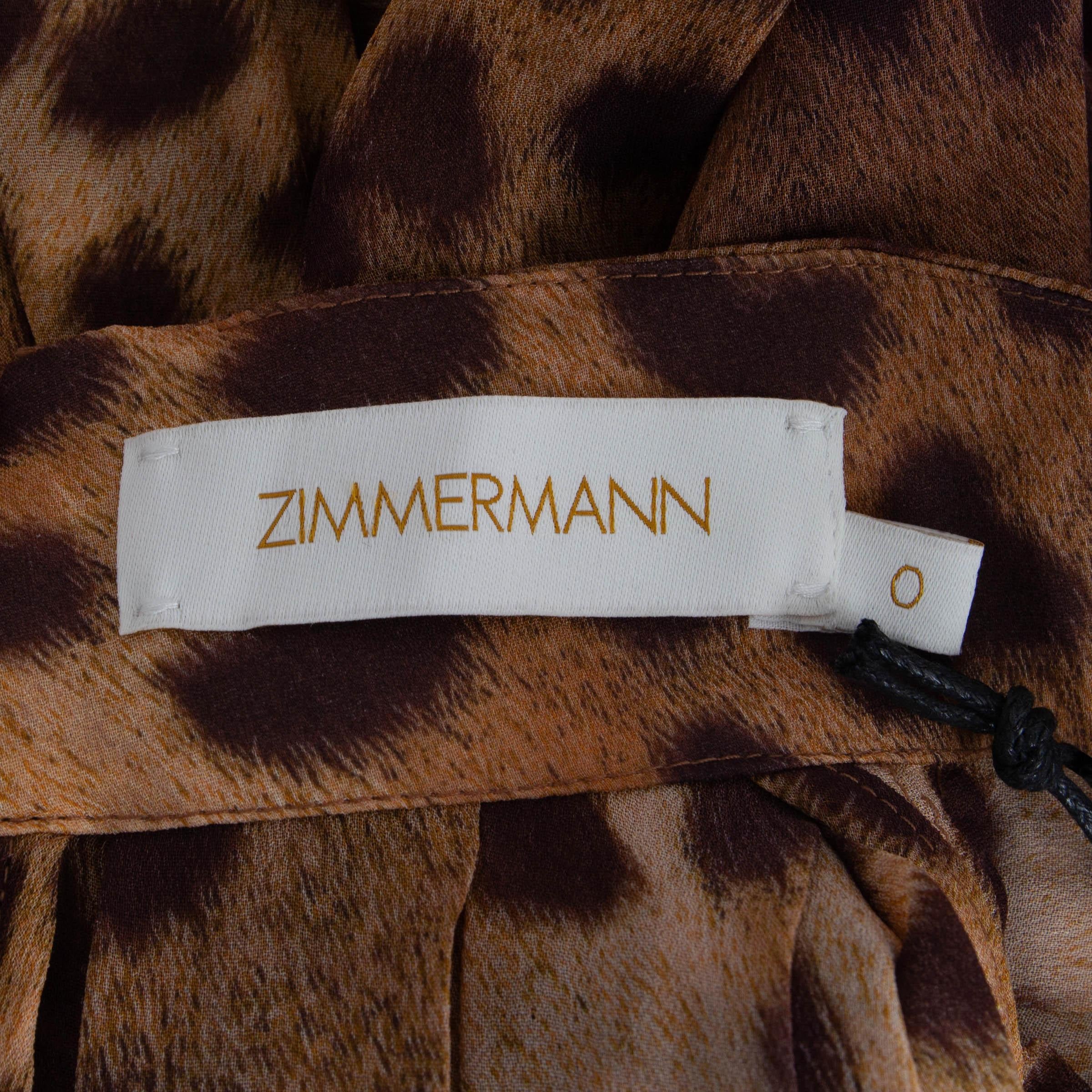 Zimmermann, abito MIDI in viscosa marrone 2025 CRUSH LEOPARD TIE NECK 0 XS in vendita 1