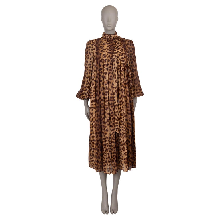 ZIMMERMANN brown viscose 2025 CRUSH LEOPARD TIE NECK MIDI Dress 0 XS For  Sale at 1stDibs