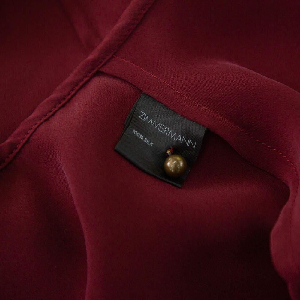 Red Zimmermann Burgundy Coated Silk Flounce Midi Wrap Dress S