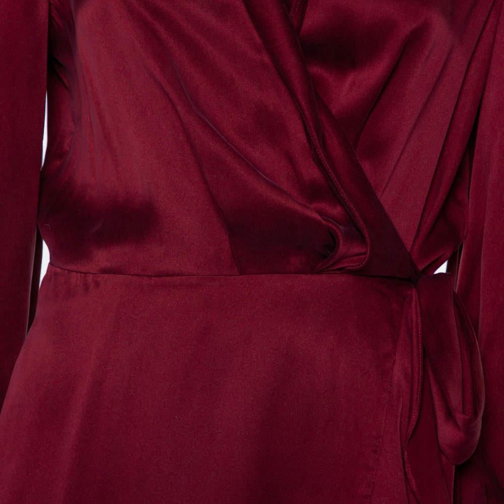Zimmermann Burgundy Coated Silk Flounce Midi Wrap Dress S In Excellent Condition In Dubai, Al Qouz 2