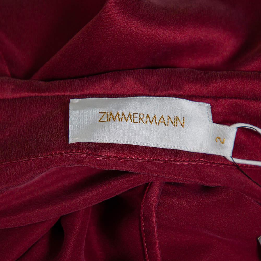 Women's Zimmermann Burgundy Coated Silk Flounce Midi Wrap Dress S