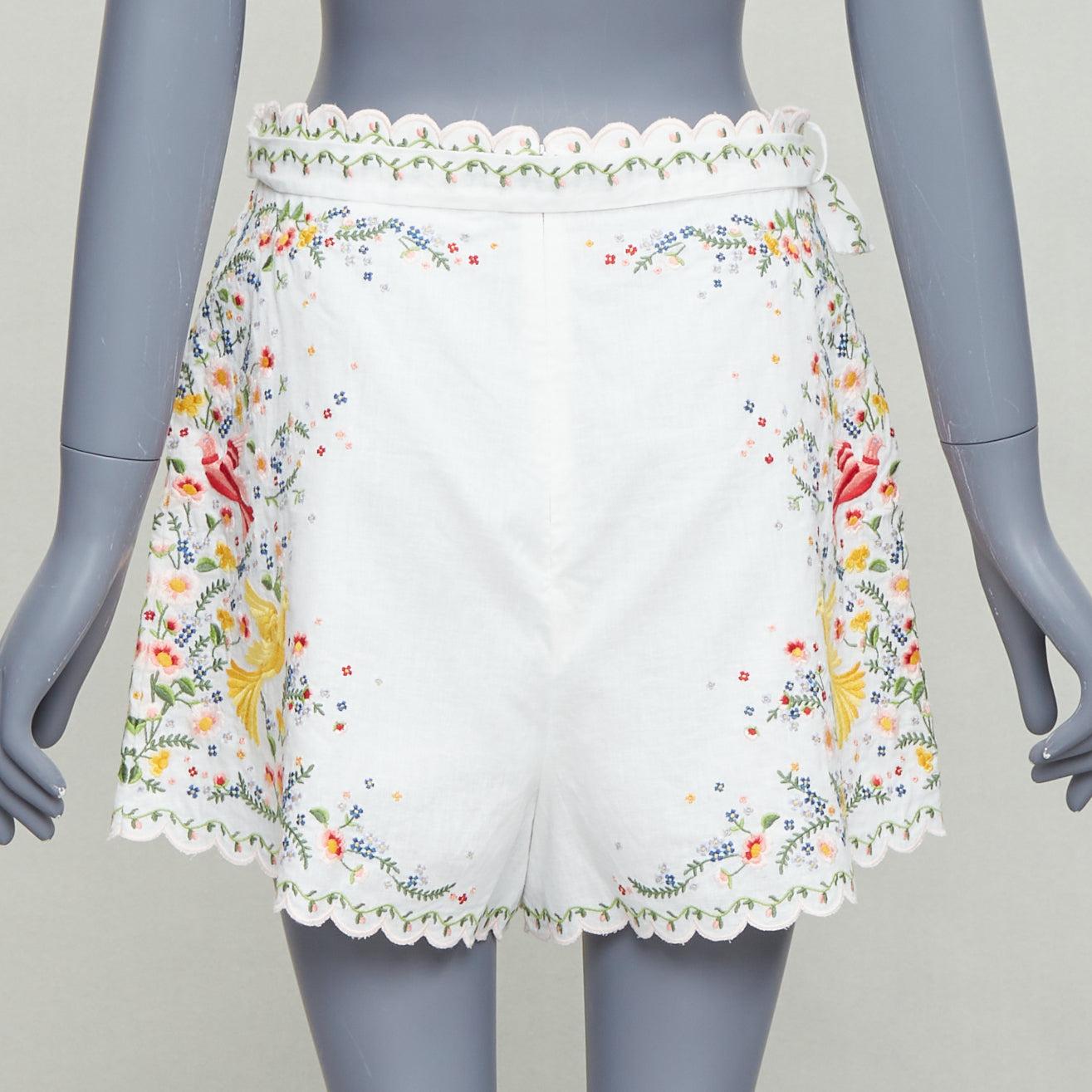 Women's ZIMMERMANN Carnaby white linen cotton phoenix embroidery scallop shorts US2 S2 For Sale
