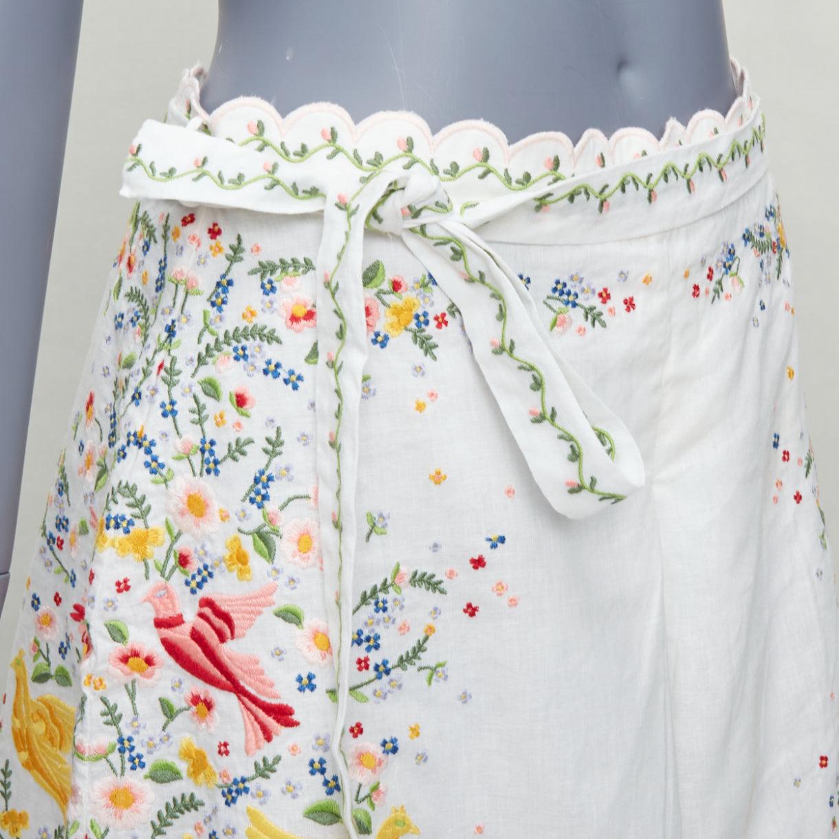 ZIMMERMANN Carnaby white linen cotton phoenix embroidery scallop shorts US2 S2 For Sale 2