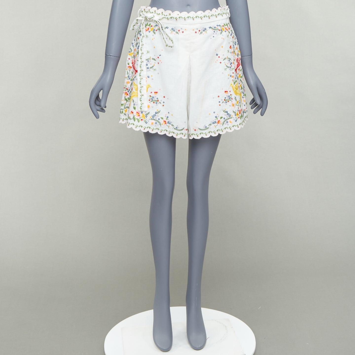 ZIMMERMANN Carnaby white linen cotton phoenix embroidery scallop shorts US2 S2 For Sale 4