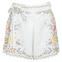 Zimmermann Carnaby pantaloncini in lino bianco e cotone con ricamo a fenice e smerlo US2 S2