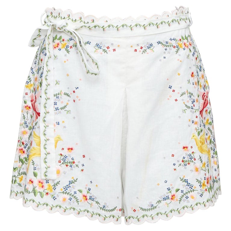 ZIMMERMANN Carnaby white linen cotton phoenix embroidery scallop shorts US2 S2 For Sale at 1stDibs ZIMMERMANN Carnaby white linen cotton phoenix embroidery scallop shorts US2 S2 For Sale at 1stDibs