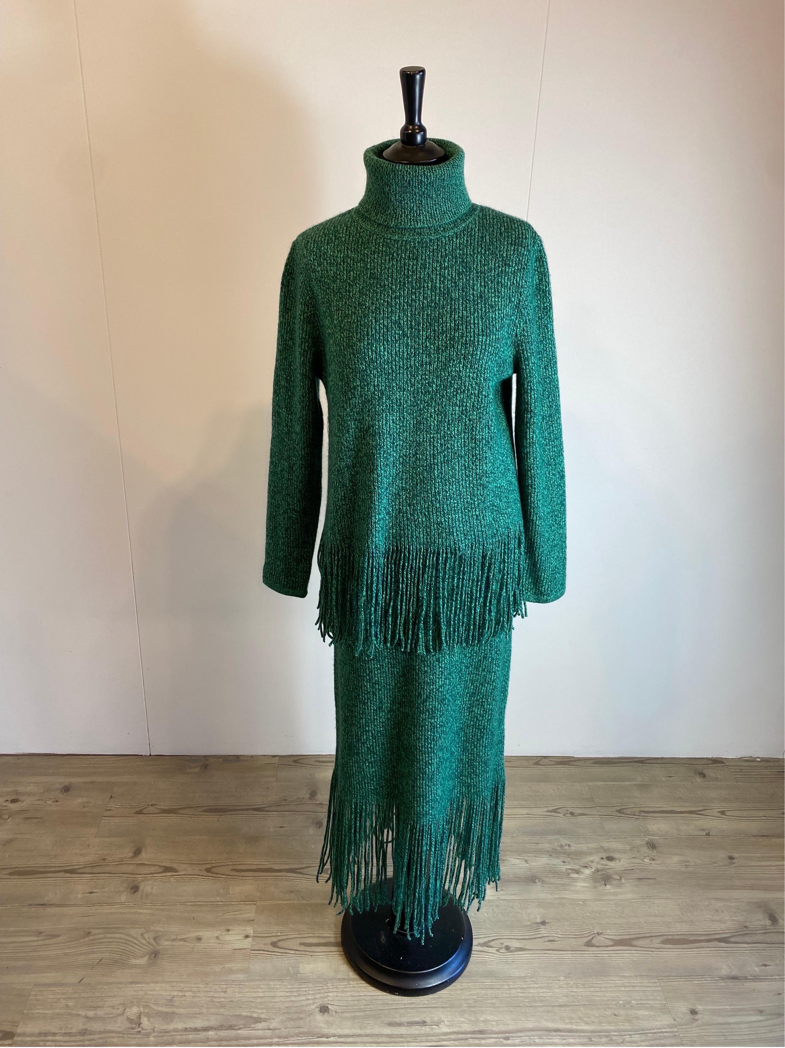 Ensemble pull et jupe en cachemire à motifs verts Zimmermann Unisexe en vente