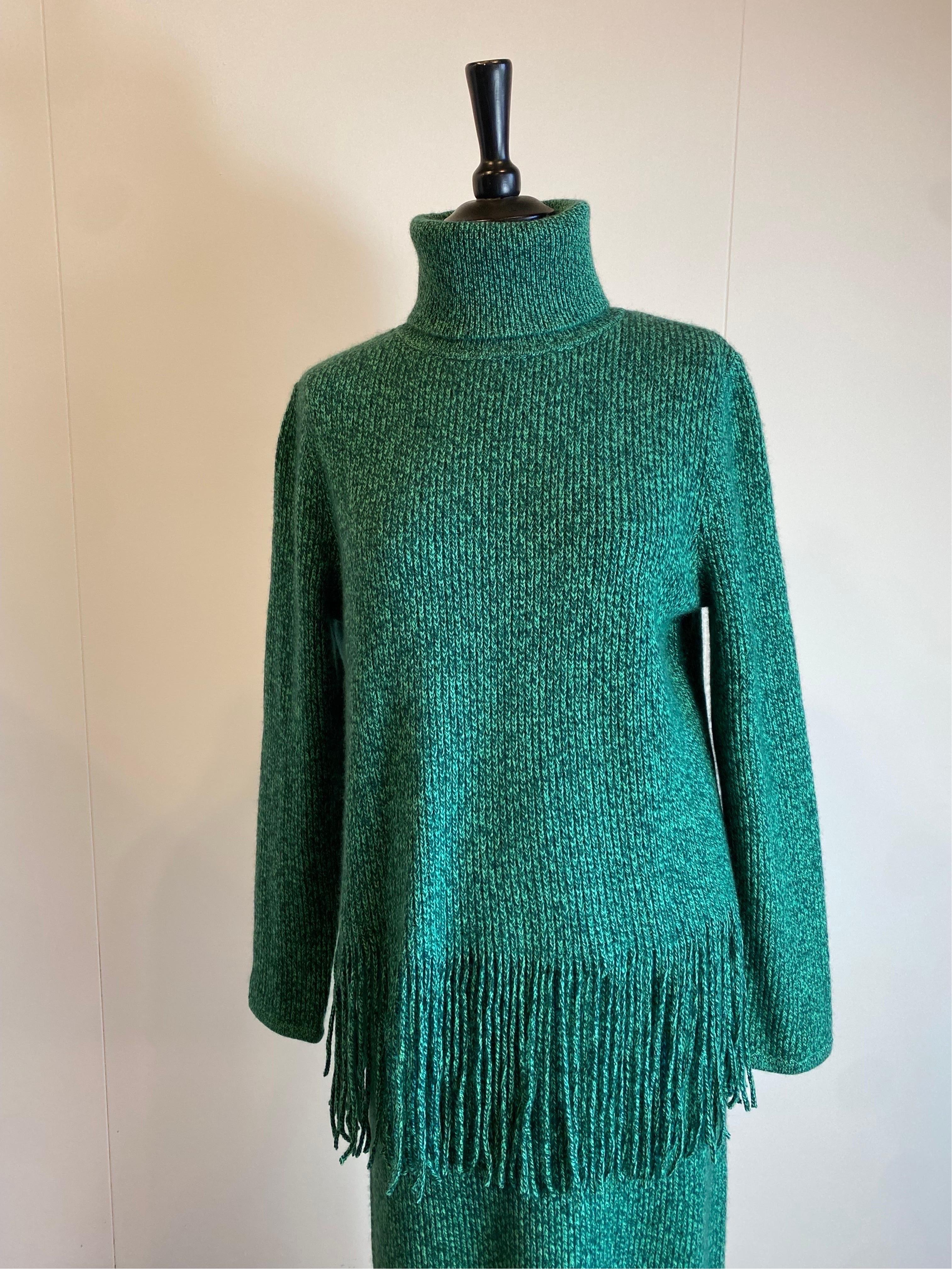 Ensemble pull et jupe en cachemire à motifs verts Zimmermann en vente 1