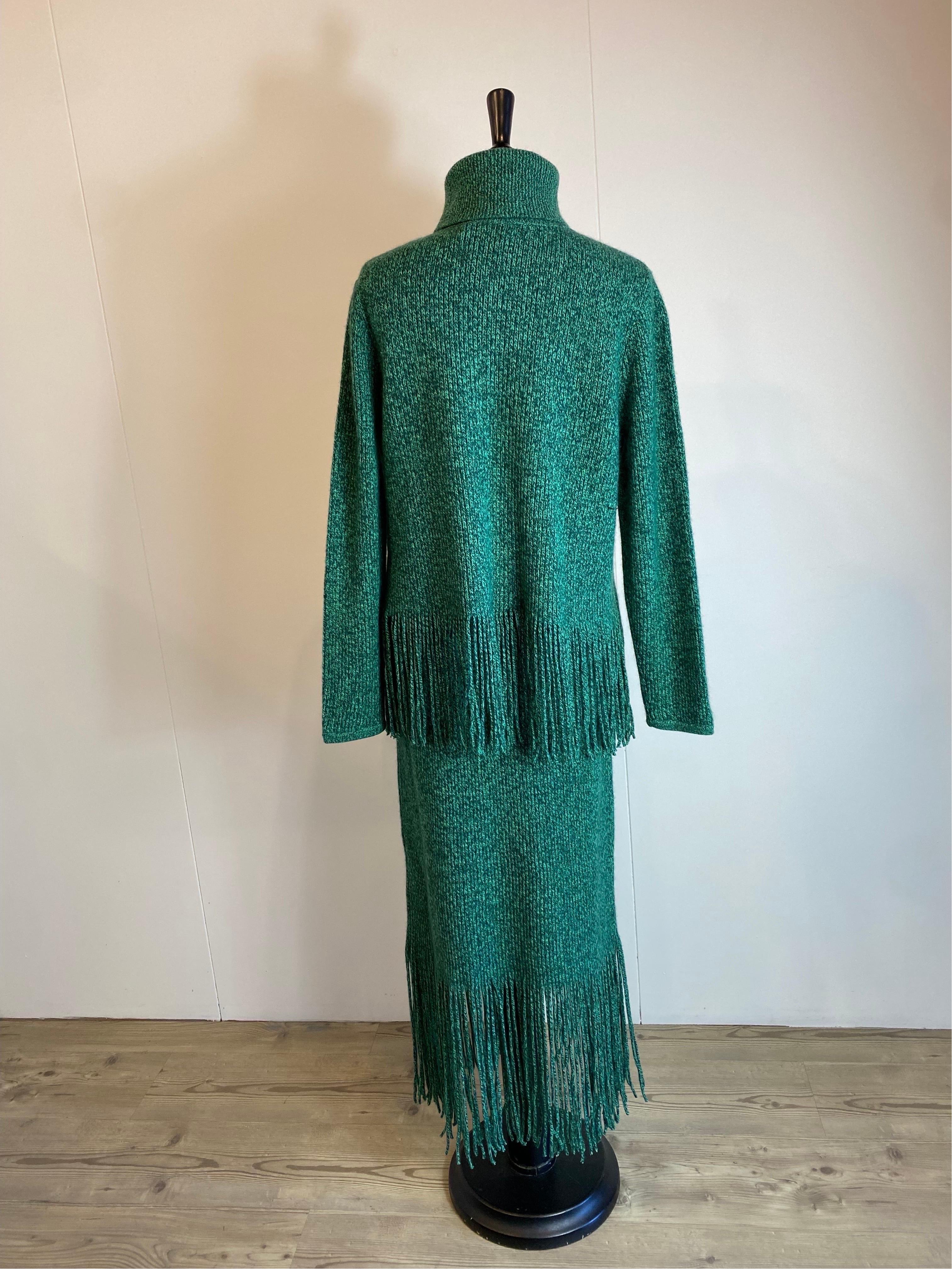Zimmermann cashmere green co ords sweater and skirt Set For Sale 4