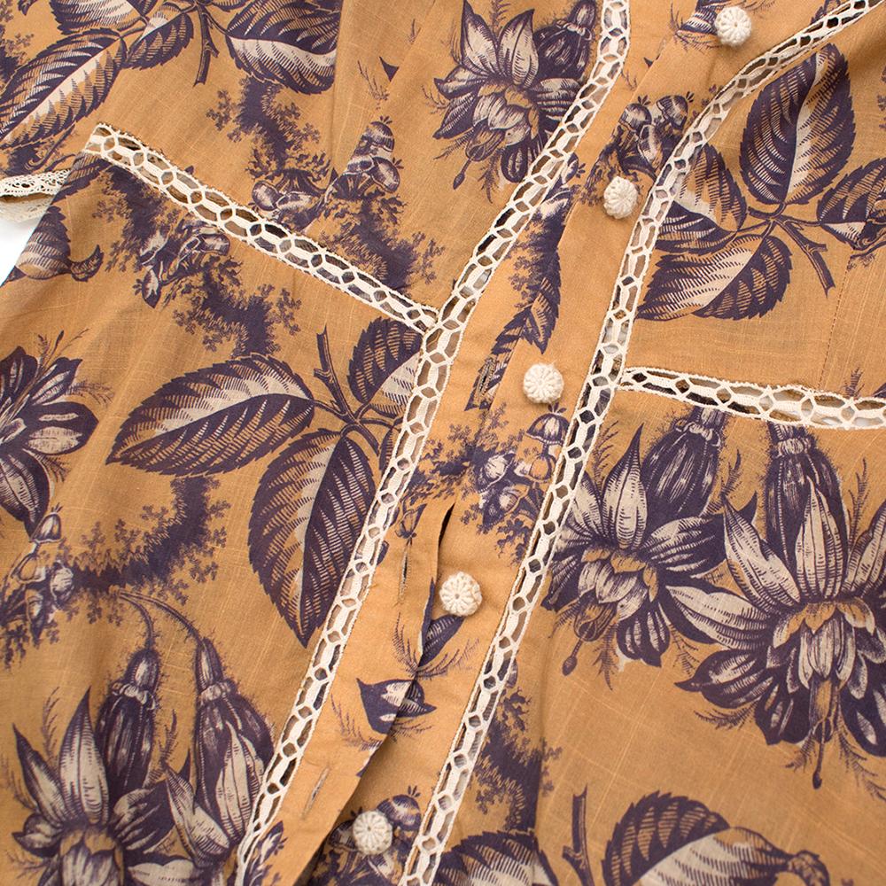 Zimmermann Castile Button Up Long Dress in Mushroom Floral Size 0 In Excellent Condition In London, GB