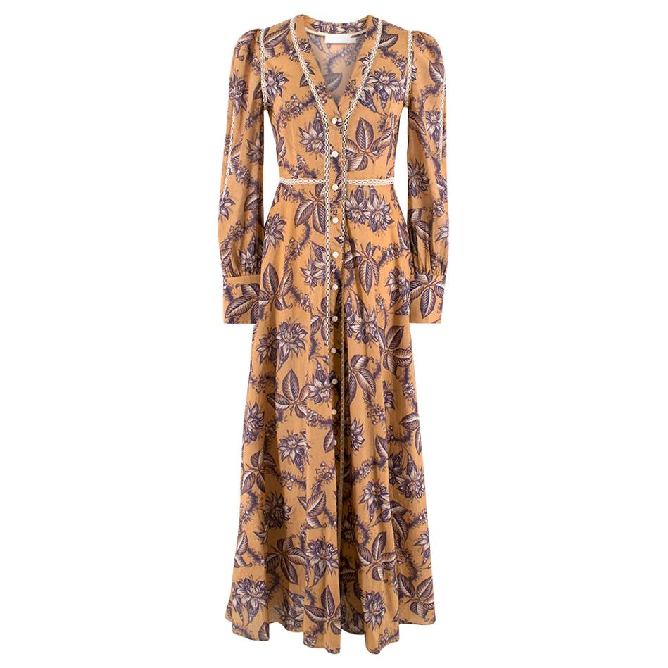 Zimmermann Castile Button Up Long Dress in Mushroom Floral Size 0 at ...