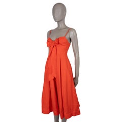 ZIMMERMANN coral red linen 2025 CRUSH BOW MIDI Dress 0 XS