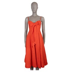 ZIMMERMANN coral red linen 2025 CRUSH BOW MIDI Dress 0 XS