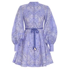 Zimmermann Cornflower Paisley Violet Button Up Mini Dress Größe L
