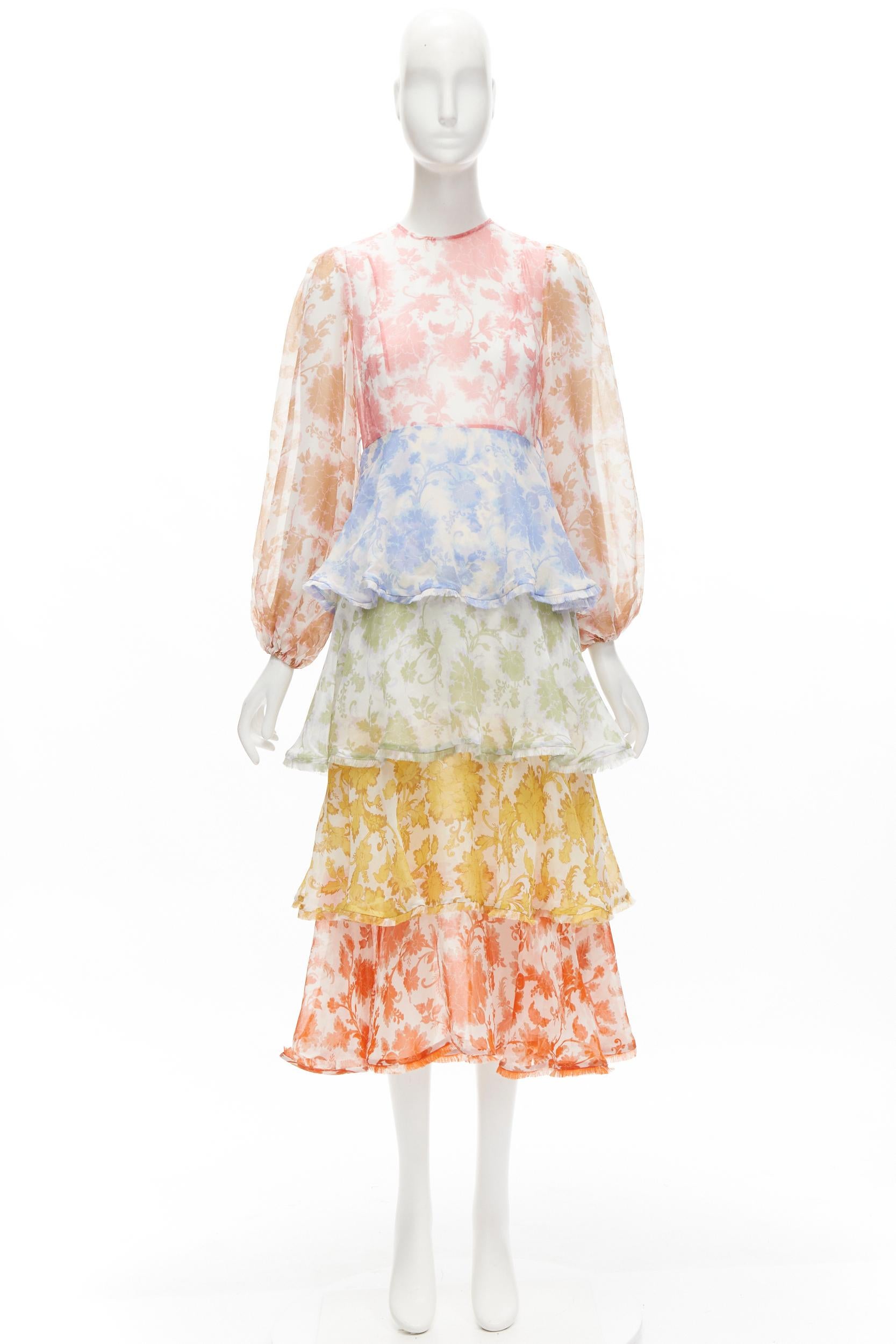 ZIMMERMANN cotton blend white floral print tiered maxi dress Sz 0 XS For Sale 3
