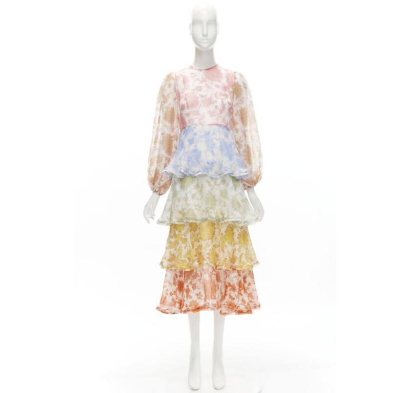 ZIMMERMANN cotton blend white floral print tiered maxi dress Sz 0 XS For Sale 5