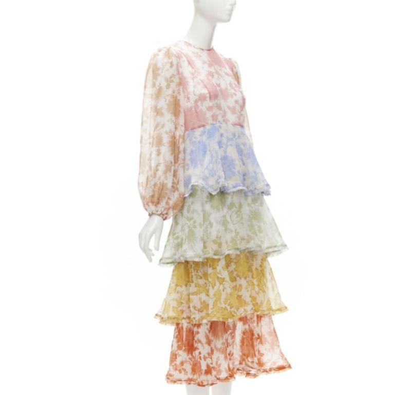 White ZIMMERMANN cotton blend white floral print tiered maxi dress Sz 0 XS For Sale