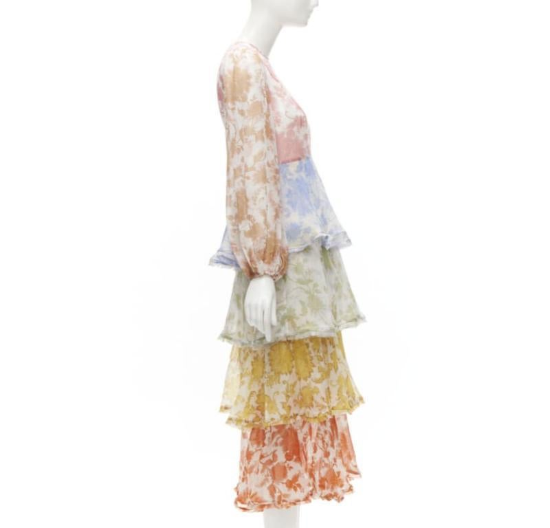ZIMMERMANN cotton blend white floral print tiered maxi dress Sz 0 XS In Excellent Condition For Sale In Hong Kong, NT
