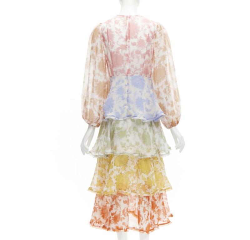Women's ZIMMERMANN cotton blend white floral print tiered maxi dress Sz 0 XS For Sale