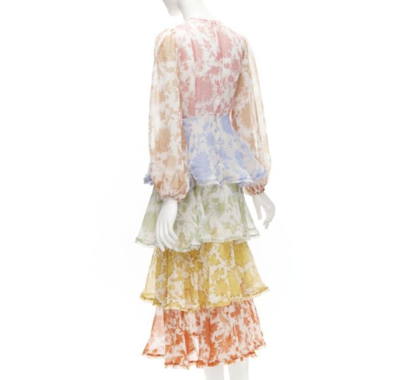 ZIMMERMANN cotton blend white floral print tiered maxi dress Sz 0 XS For Sale 1