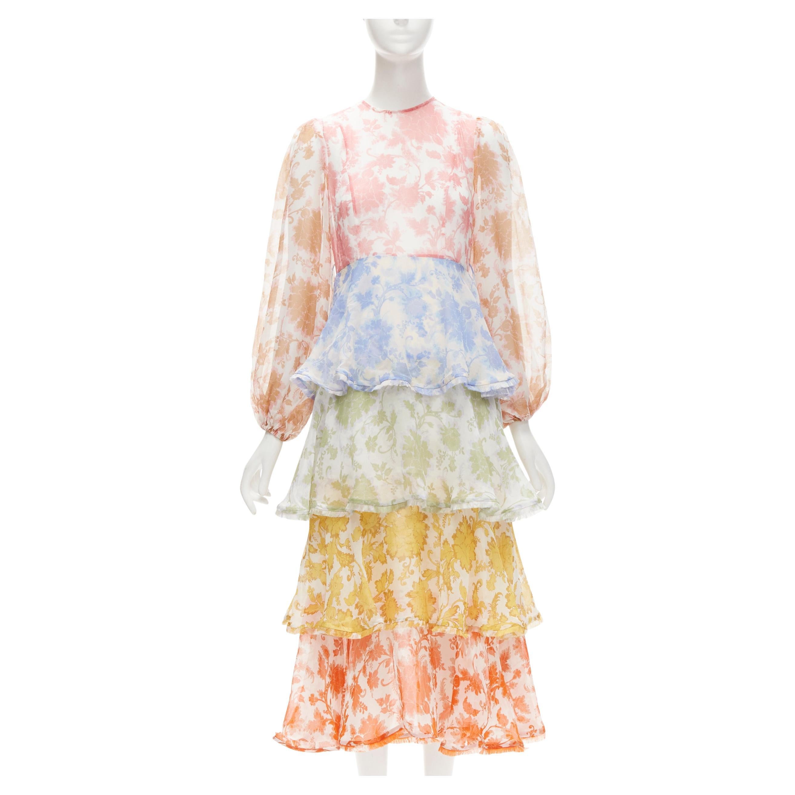 ZIMMERMANN cotton blend white floral print tiered maxi dress Sz 0 XS For Sale