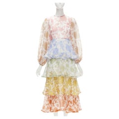 ZIMMERMANN mezcla de algodón blanco estampado floral escalonado maxi vestido Sz 0 XS