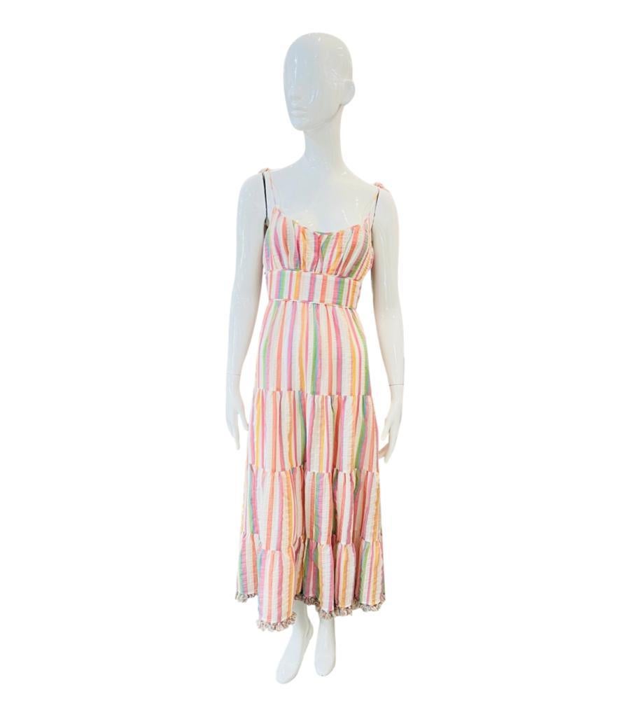 Zimmermann Cotton Striped Dress

Multicoloured tiered midi dress designed with all-over stripe pattern.

Detailed with tassel shoulder straps and tassel-trimmed A-Line skirt,

Featuring square neckline to the front and rear.

Size – 1 - S

Condition