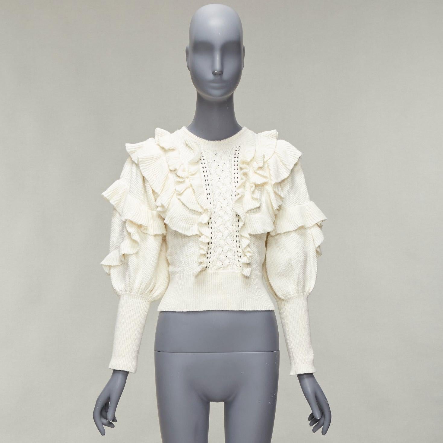 ZIMMERMANN cream cotton creme botanica flounce ruffled cotton sweater US0 XS For Sale 5