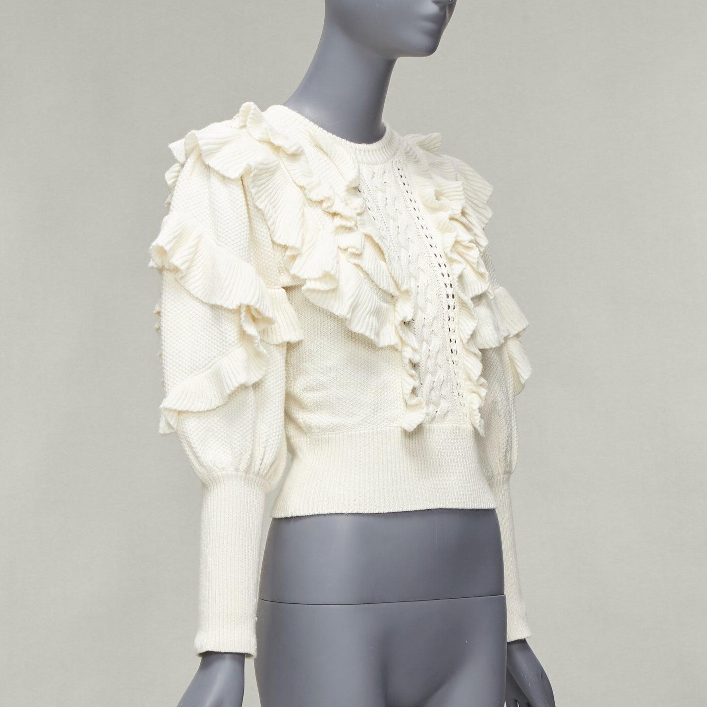 ZIMMERMANN cream cotton creme botanica flounce ruffled cotton sweater US0 XS In Good Condition For Sale In Hong Kong, NT
