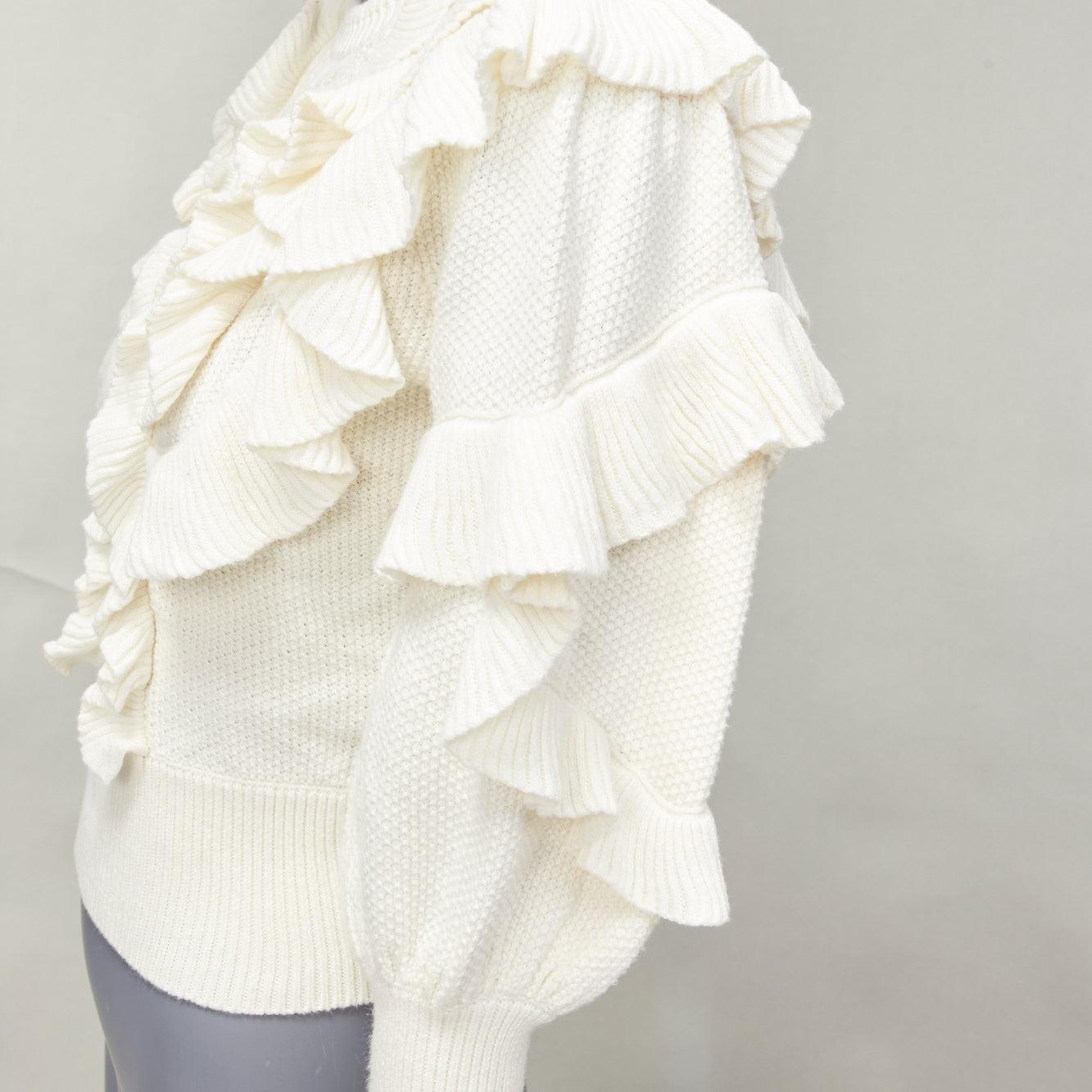 ZIMMERMANN cream cotton creme botanica flounce ruffled cotton sweater US0 XS For Sale 3