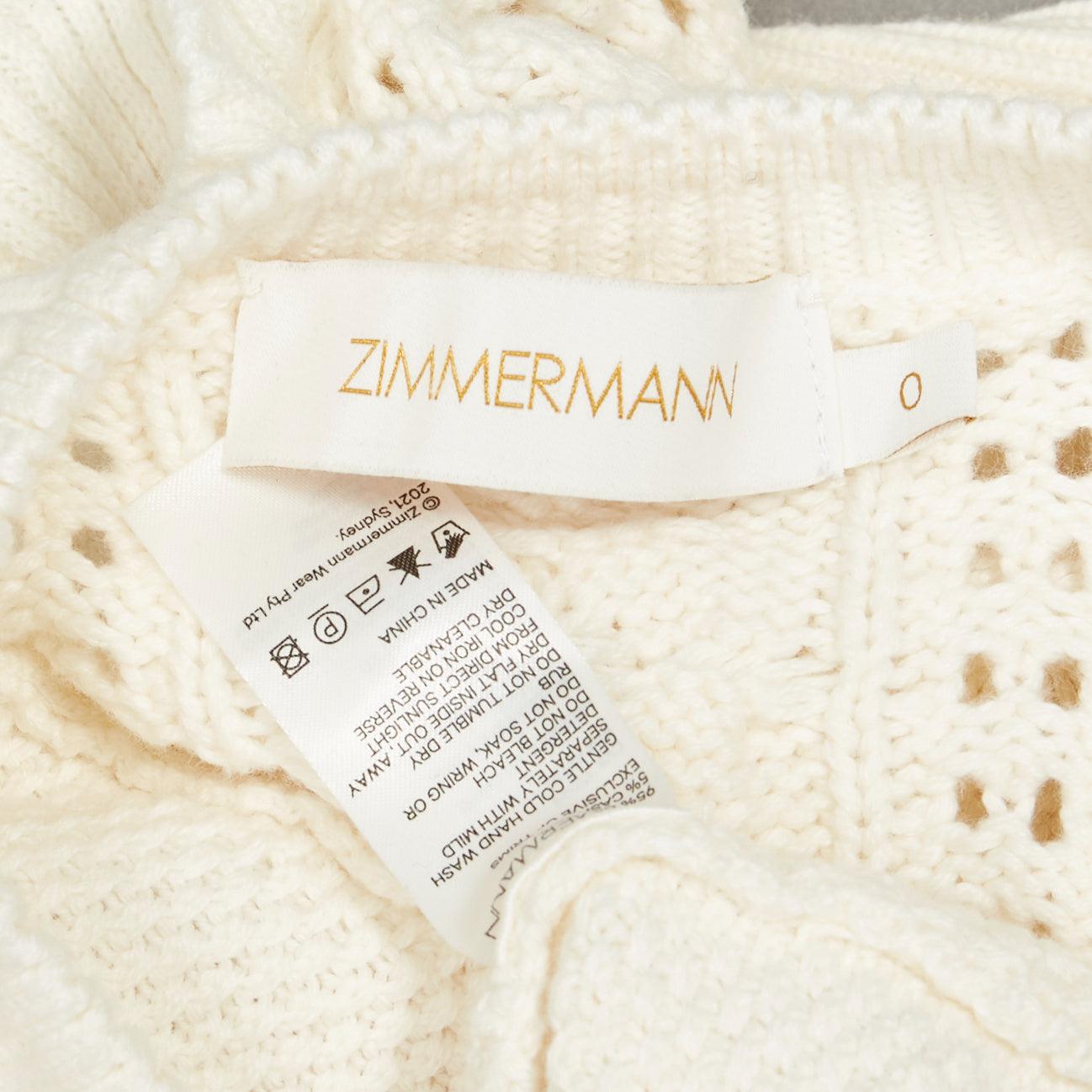 ZIMMERMANN cream cotton creme botanica flounce ruffled cotton sweater US0 XS For Sale 4
